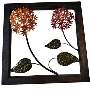Metal Funky Flower Wall Relief 13" Vintage Retro BOHO Floral Art Rhinestone